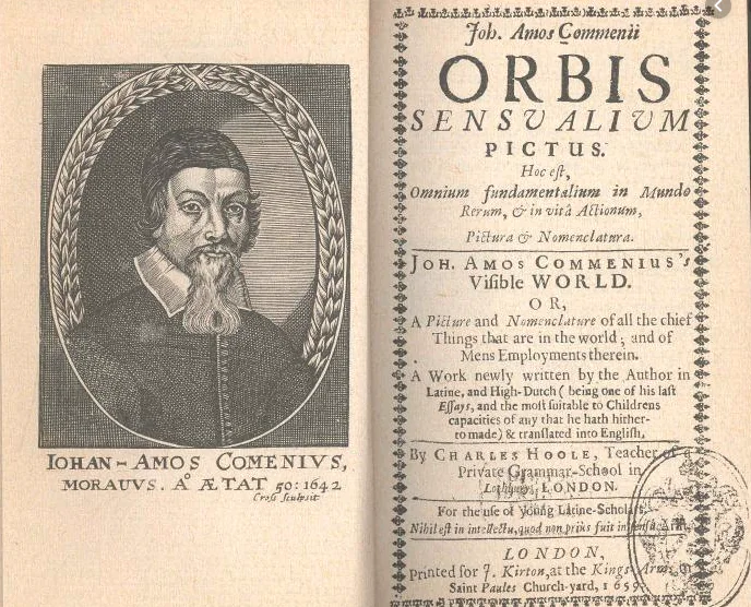 Orbis sensualium pictus – portrét autora a titulní list