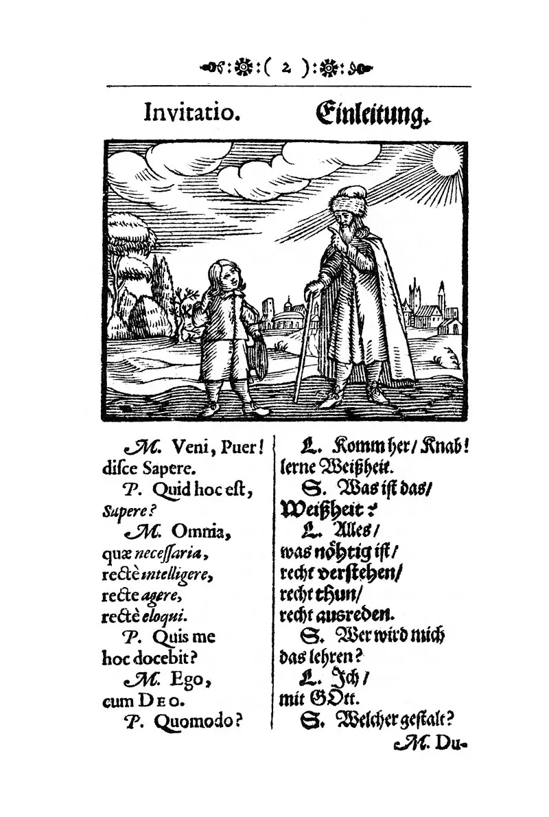 Orbis pictus – úvodní ilustrace učitele a žáka